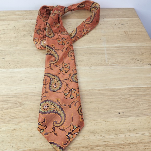 LUCHO Houston Mens Silk Designer Necktie Tie 3.5" Paisley Floral Orange $165 - Picture 2 of 5